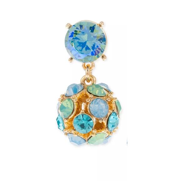 Gold Tone Earrings Crystal Fireball Drop Style Stunning Fashion Chic Elegant NWT - Picture 3 of 6